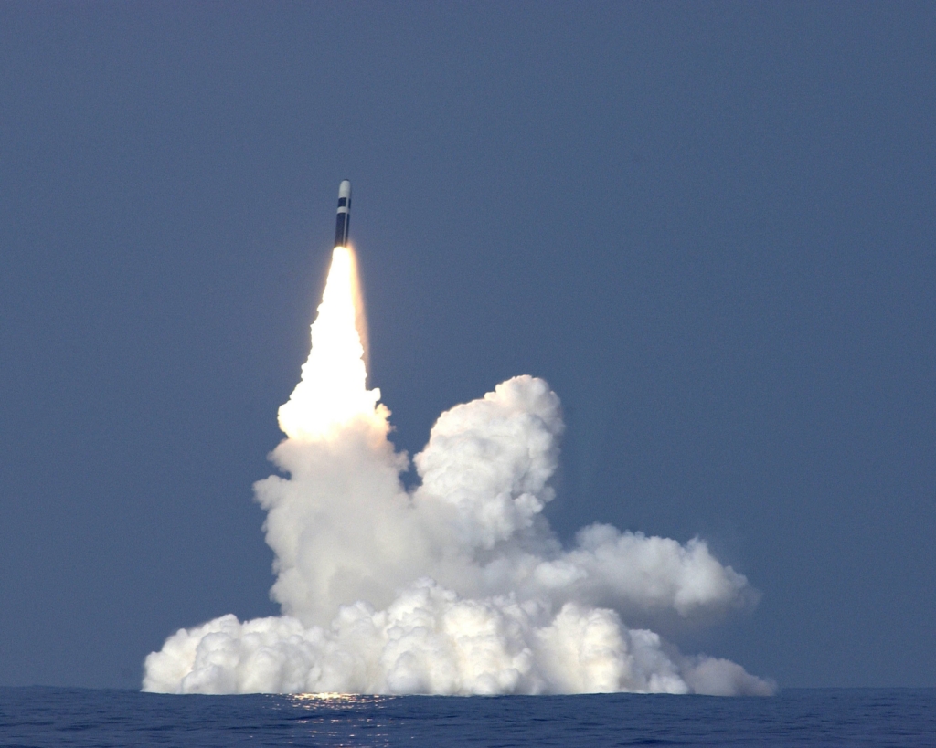 HMS Vanguard launches a Trident II D5 SLBM during a training exercise on 10 October 2005. Image: MOD Crown Copyright/Lt Stuart Antrobus