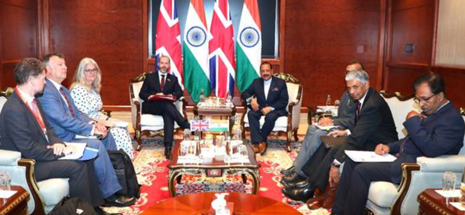 Union Minister Dr. Jitendra Singh and UK Secretary of State Jonathan Reynolds leading high-level bilateral talks on space, civil nuclear energy, and emerging technology cooperation in New Delhi