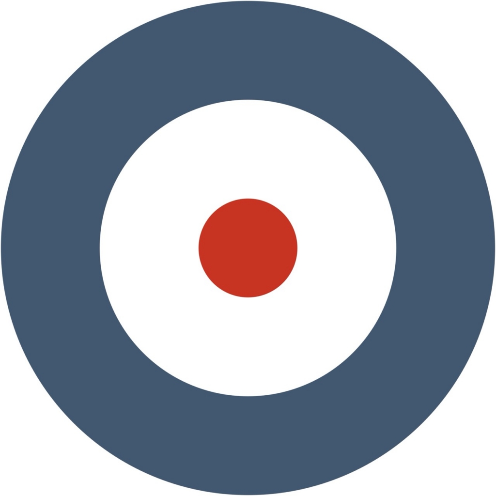 RAF roundel used from early in WW1 until superceded by brighter colours in late 1920's. Used on dark finished such as PC.10 and PC.12, discontinued when silver replaced PC finishes early post-WW1