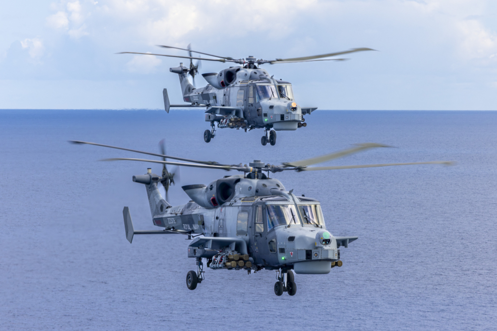 Equipped with up to 20 Martlet LMMs, the Royal Navy's fleet of Wildcat HMA2 helicopters can also be used in C-UAS role. Image: MOD Crown Copyright/AS1 Joshua Whiting