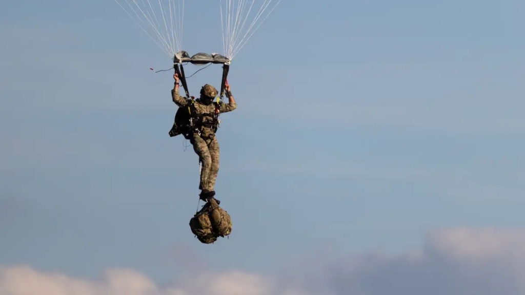 Image: Pathfinders, the advance force of 16 Air Assault Brigade, perform a High Altitude Parachute (HAP) descent from 12,00ft on to the Sennelager training area.
Over seven weeks (Sep-Oct 2026) of demanding training at Sennelager in Germany, Exercise RHINO TITAN has tested 16 Air Assault Brigade’s readiness to serve as the UK military’s global response force.