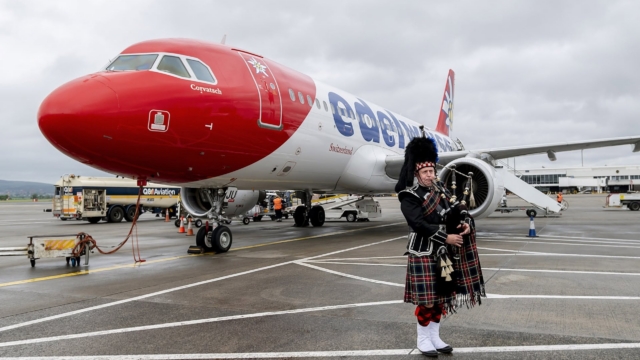 Glasgow Airport with Edelweiss aircraft