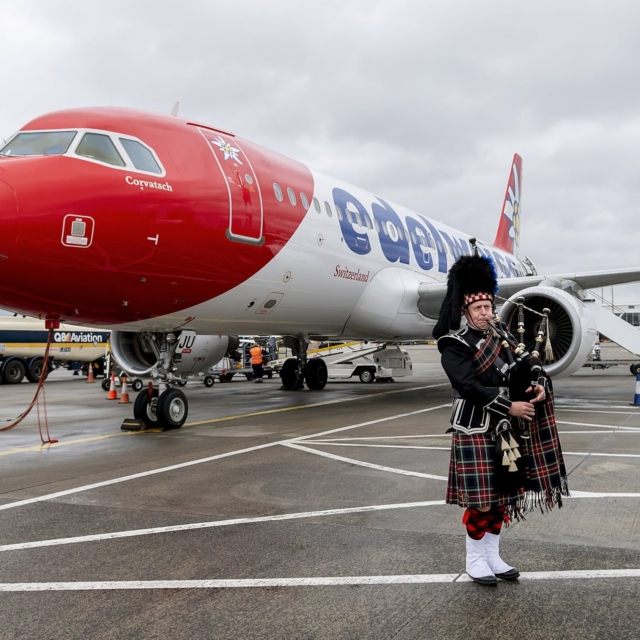 Glasgow Airport with Edelweiss aircraft