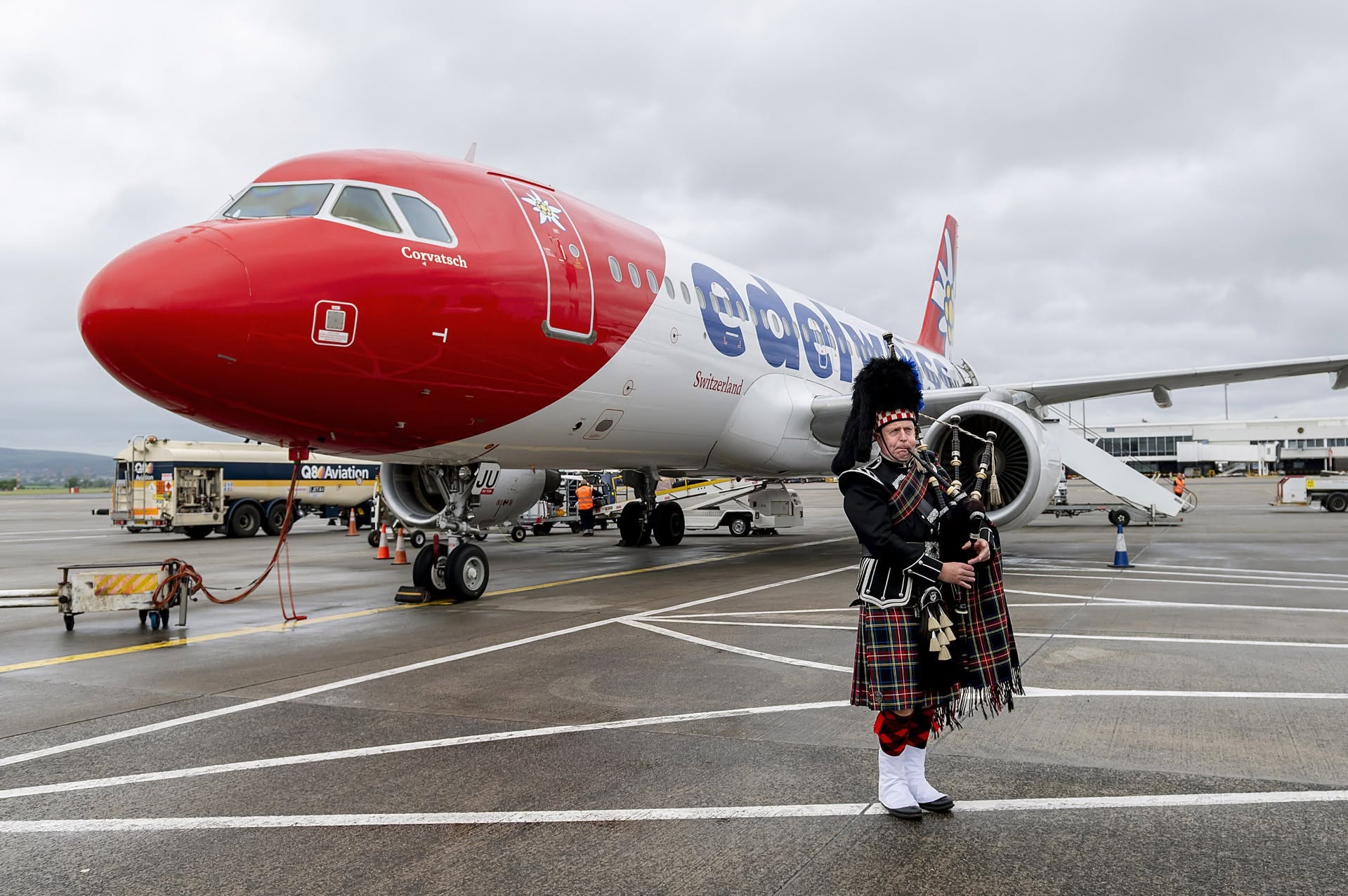 Glasgow Airport with Edelweiss aircraft